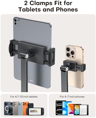 OMOTON GH03 Tablet Holder with 2 ABS Clamps, Aluminum Long Arm Mount, Black - Image 3