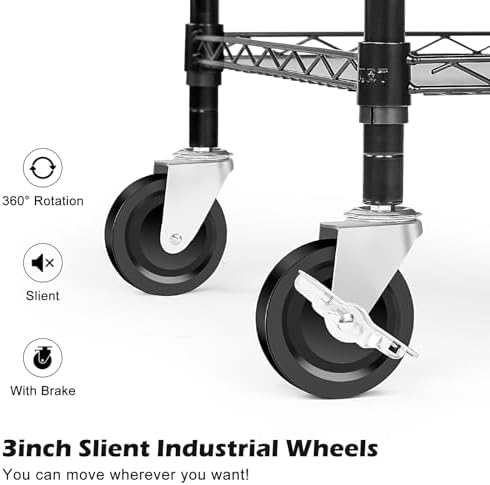 WDT Heavy Duty 3 Tier Utility Cart,Wire Rolling Cart with Wheels, Commercial Grade Service Cart with Shelving Liners and Handle Bar Metal Carts for Kitchen Office Hardware - Image 5