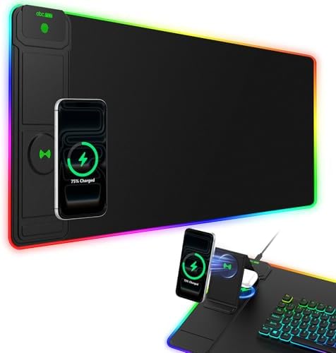RGB Gaming Mouse Pad with Magnetic Wireless Charging & Foldable Phone Stand by abcmat