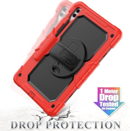 SEYMAC stock Case for Samsung Galaxy Tab S10+ Plus/ S9 FE+ Plus/ S9+ Plus 5G Tablet Case 12.4'' Protective with Screen Protector, Pen Holder, 360 Rotate Stand, Hand Strap, Shoulder Strap, Red - Image 6