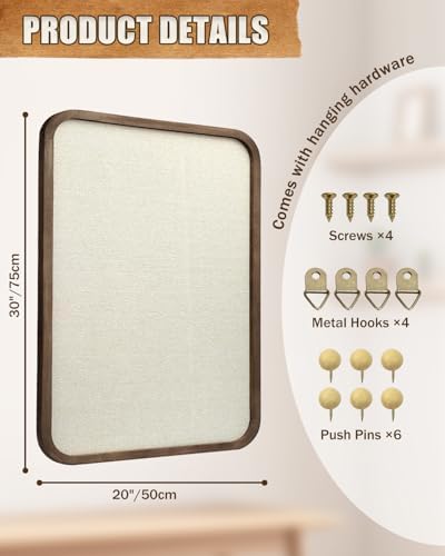 Linen Bulletin Board, Pin Board for Walls, Fabric Bulletin Board, Large Pin Board for Home Kitchen Office Decorative, 20"x30" Linen Brown Wood Frame Cork Board(BN-5075) - Image 2