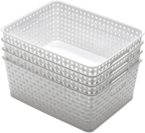 Eslite Plastic Storage Baskets for Organizing,11"X8.5"X4.7",Pack of 4 (White) - Image 4