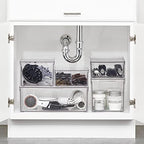 mDesign Plastic Stackable Bathroom Storage Organizer Bin Containers with Front Pull Drawer for Bathroom Countertop, Vanity, Closet Shelves - Holder for Beauty Accessories - Lumiere Collection - Clear - Image 2
