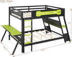 Polibi Full Over Full Bunk Bed with 2 Built-in Gaming Desks, USB Charging Ports & Pegboard Organizer, Heavy-Duty Gaming Bed Frame for Teens/Adults, Green (Full Size) - Image 2
