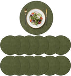 Artoid Mode Olive Green Faux Leather Placemats Set of 12, 15 Inch Waterproof Wipeable Heat Resistant Vinyl Place Mats, Reversible Table Mats for Kitchen Dining Decor by ArtoidMode