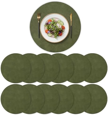 Artoid Mode Olive Green Faux Leather Placemats Set of 12, 15 Inch Waterproof Wipeable Heat Resistant Vinyl Place Mats, Reversible Table Mats for Kitchen Dining Decor by ArtoidMode