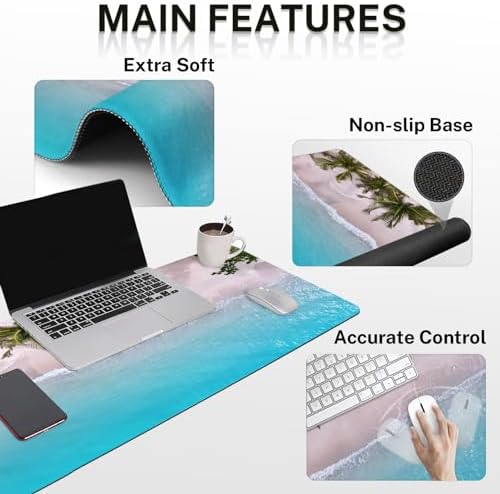 Britimes Keyboard Mouse Pad Set, 4 in 1 Desk Mat Set, Ocean Beach Blue - Image 5