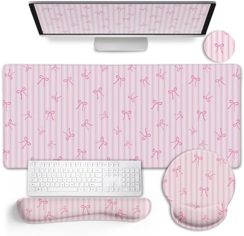 LIMKRIAN Pink Striped Mouse Pad Desk Mat Set, Cute Back to School Supplies by LIMKRIAN
