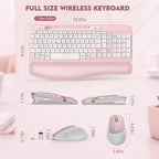 Wireless Keyboard and Mouse Combo, Full-Sized Ergonomic Wave Keys Keyboard with Memory Foam Wrist Rest & Phone Holder, 2.4G Quiet Keyboard Mouse Work Setup for PC Laptop, Office or Home (Pink) - Image 3