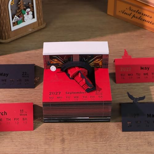 3D Calendar 2027 Paper Art Memo Pad,Tear-Away 3D Desk Time Piece Calendar DIY Note for Record, Bookmark, Gift & Office Decor (Magic Train) - Image 4