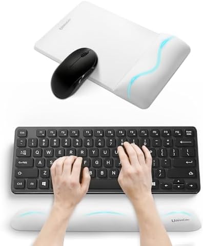univo colors Mini Size Mouse Pad with Wrist Rest & M-Size Keyboard Wrist Rest Set,Premium PU Material,Low-Rebound Cushion,Ergonomic Design,Smooth Mouse Control with Hard Plate,Reduces Fatigue,White by UnivoColors