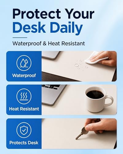 Aothia Cork Desk Mat - Dual-Sided XL PU Leather Desk Pad & Full Desk Protector, Large Waterproof Desktop Mat for Office & Gaming (47" x 23.6", Off-White) - Image 3