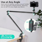 Desktop Clamp Magic Arm 33.84" Kit for Phone,DSRL Two-Stage Adjustable Flexible Arm, Overhead Camera Mount, Desk Phone Mount for Webcam, Action Camera, Mic,Video Light - Image 4