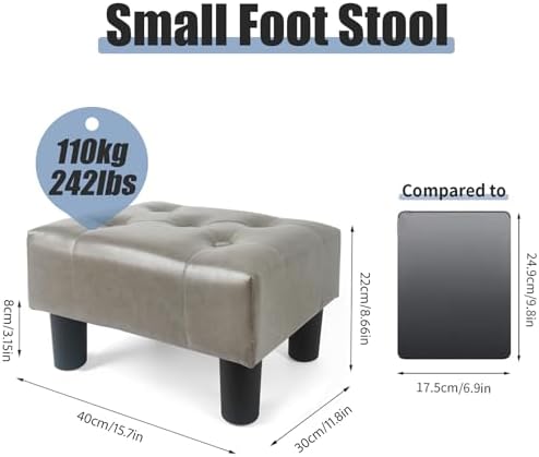 BRIAN & DANY Small Foot Stool, Leather Foot Stools with Legs, Stable Small Footstool for Living Room, Charcoal Gray - Image 3