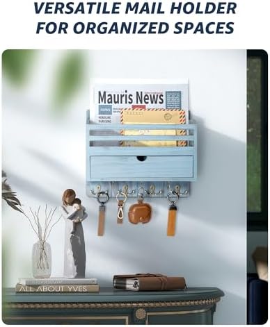 Rebee Vision Mail Organizer Wall Mount for Home Decor, Distressed Blue - Image 4