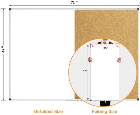 XBoard Extra Large Magnetic White Board and Bulletin Corkboard Combination, 72 x 48 Inch Foldable Dry Erase & Cork Combo Board for wall with Aluminum Frame, 6' x 4' Notice Memo Board Pin Vision Board - Image 3