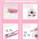 Pink Office Supplies, 17Pcs Pink Desk Accessories Set Include Stapler, Mesh Desk Organizer, Tape Dispenser, Staple Remover, Pen Holder, Clips, Pens, Ruler, for Office Home School Women Students Gift - Image 6
