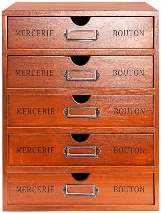 5-Drawer Wooden Storage Box,Stackable Desktop Organizer,Rustic Drawer for Home Office,Brown by ILWorkTLs