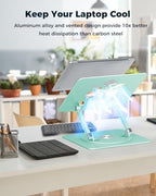 Aoviho 360° Rotating Laptop Stand for Desk | Adjustable, Foldable, Portable Aluminum Ergonomic Riser | Compatible with MacBook, Dell, HP & All Laptops 10-16 inch | Mint Green - Image 4