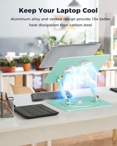 Aoviho 360° Rotating Laptop Stand for Desk | Adjustable, Foldable, Portable Aluminum Ergonomic Riser | Compatible with MacBook, Dell, HP & All Laptops 10-16 inch | Mint Green - Image 4