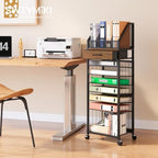 SWTYMIKI 9-Tier Rolling File Cart - Paper Organizer with Drawer and Trays, Wood Desk Office Organizer, Office Organization and Binder Storage for Workspace, Home, School, Espresso - Image 5