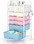 5 Drawer Rolling Storage Cart with Pegboard Top and Hooks, Pink&Blue by SYKIARIOL