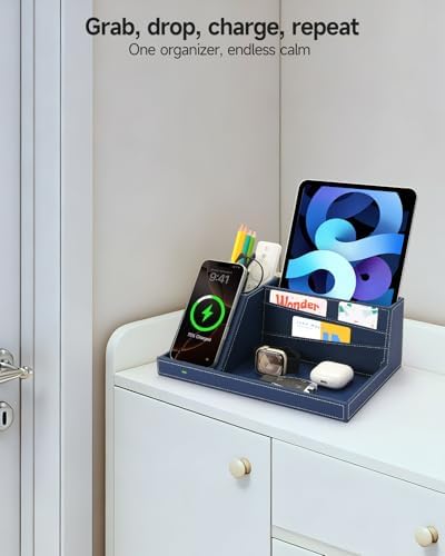Desk Organizer with Charging Station, Nightstand Organizer Phone Docking Station, Men Gift Husband Wife Anniversary Dad Birthday Nightstand Purse Father Graduation Male Travel Idea Gadgets - Image 5