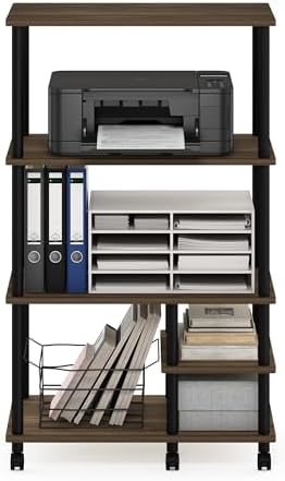 Furinno Turn-N-Tube 4-Tier Toolless Multipurpose Printer Stand Display Storage Shelf with Wheels, Columbia Walnut/Black - Image 6