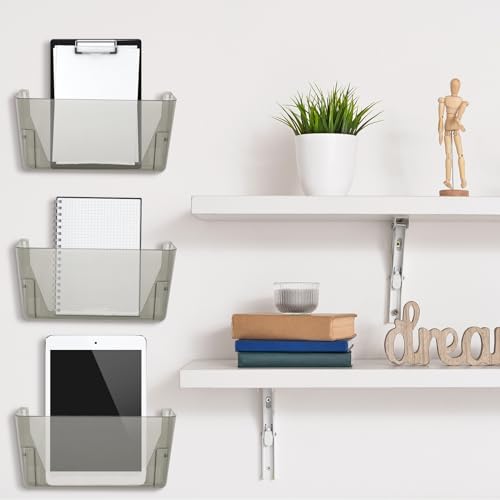 Colarr 8 Pcs Wall File Holder Organizer Plastic Wall Mount Mail Organizer with Screws Single Pocket Hanging Folder Paper Magazine Holder for Walls Office Home Classroom(Gray) - Image 5