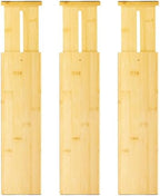 VaeFae 3 Pack Bamboo Drawer Dividers, 4" High Adjustable 16.6" - 21.8" Clothes Drawer Organizers, Expandable Separators for Bedroom/Bathroom/Kitchen/Office Storage by VaeFaeDirect