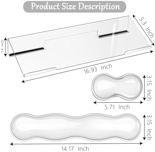 Gel Wrist Rest for Keyboard and Mouse Transparent Acrylic Tilted Keyboard Riser for Desktop Ergonomic Computer Keyboard Stand Holder for Desk Silicone Mouse Wrist Pad Support 60% 68% 75% White - Image 2