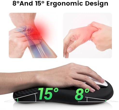MEKASS Ergonomic Mouse Pad and Keyboard Wrist Rest Set, Super Soft Memory Foam Desk Wrist Support for Computer Keyboard, Non-Slip Arm Palm Rests Cushion for Typing Gaming Office Laptop Mac (Black) - Image 3