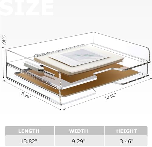 2 Pack-Stackable Paper Letter Tray Enlarged A4 File Desk Organizer Acrylic - Image 2
