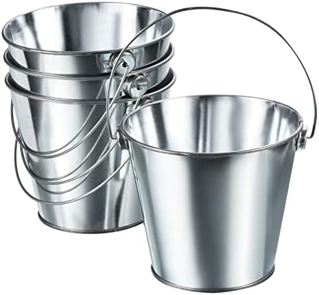 PATIKIL 4.7 Inch Colored Metal Buckets, 4 Pack Pencil Holder Buckets Round Metal Planter Pails Container with Handles for Classroom Crafts, Bright Silver by PATIKIL
