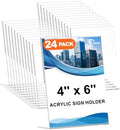 EHWINE 24 Pack 4 x 6 Acrylic Sign Holder, Clear Plastic Signs Display Stand, Vertical Slanted Back Paper Holder Stand up Table Top Sign Holders Flyer Stand Frames Suitable for Office Business Store by EHWINE
