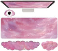 Cloud Mouse Pad Keyboard Wrist Rest 4PCS Galaxy Space Extended Large Desk Mat Pad Set Memory Foam Non-Slip Ergonomic Gaming Mouse Pad Wrist Support for Computer Laptop Home Office Cute Pink Stars by WFCYGL