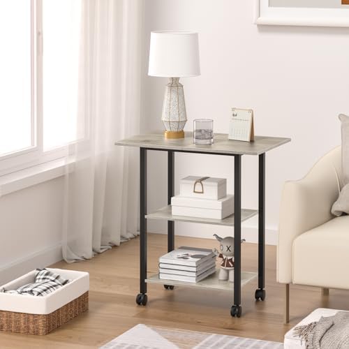 Lerliuo 3-Tier Printer Stand, Industrial Mobile Printer Table with Storage Shelf and Steel Frame, Rolling Printer Cart Holder with Lockable Wheels for Home, Office (Oak) - Image 4