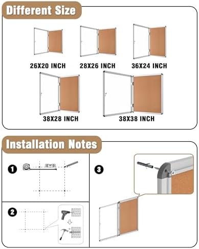 Mifuro 38"x28" Enclosed Bulletin Board, Lockable Weather-Resistant Aluminum Cork Noticeboard for School & Office, Silver Frame w/Cork - Image 4