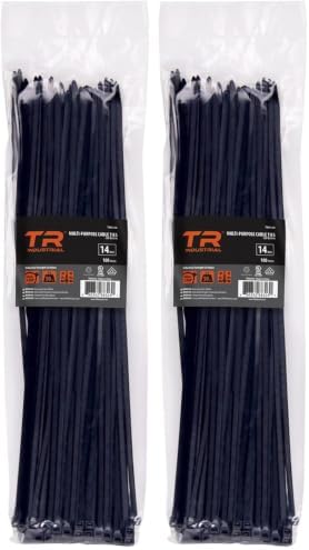 TR Industrial Multi-Purpose UV Resistant Black Cable Ties, 14 inches, 200 Pack by TRIndustrial