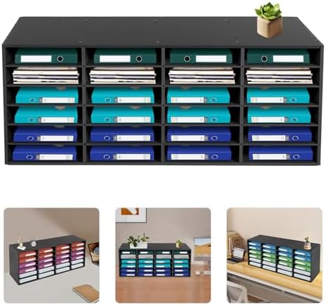 24 Slot Mail Sorter Organizer, Wood Literature Organizer Student Mailbox for Classroom, Desktop File Paper Storage Rack for Office Home School - 39.4"L×11.8”W×16.5“H (Black, 24-Compartment-A) - Image 4