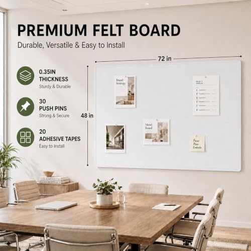 72 x 48 Inch White Felt Bulletin Board for Wall, Frameless - Image 2