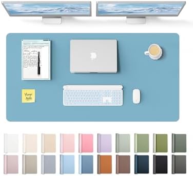 YSAGi Leather Desk Protector, Office Mat, Large Mouse Mat, Non-Slip PU Leather Blotter, Laptop Desk Mat, Waterproof Writing Pad for Office and Home (Sea Blue, 47.2" x 23.6") by YSAGi