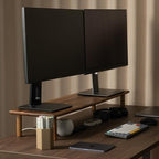 Dual Monitor Stand Riser, Acacia Wood Desktop Shelf with Storage - Image 2