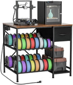 3D Printer Table with Filaments Storage, 3D Printer Stand Storage Rack with Drawer, Wood Desktop Printing Workstation with 4-Tier Spool Holder for Workshop Studio Office by Bliesosfud
