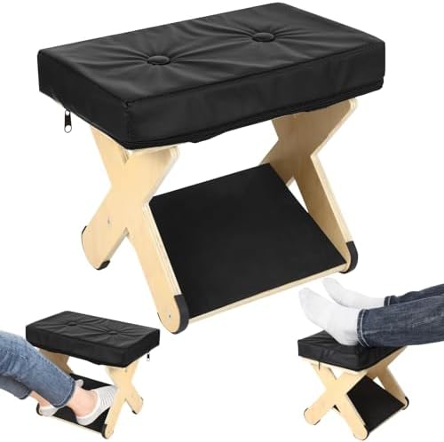Double Step Foot Rest Under Desk, Ergonomic Wood Foot Stool with PU Cushion Top, Desk Foot Rest for Office Chair, Under Desk Footrest Stool for Work, Leg Rest Support (Natural Wood) by Joyoolife