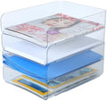 (4pcs Pack) HKeeper Stackable Paper Trays,Letter Tray Organizer,Office Desktop Organizer,A4 Paper Holder,Supplies Magazine,File Documents,Receipts(Clear,Regular) by HKeeper