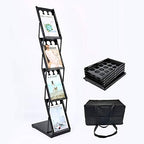 Polmart Portable Floor Display Rack for Magazines, Brochures & Flyers (Adjustable 4-Tier, Black) by Polmart