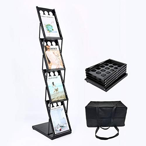 Polmart Portable Floor Display Rack for Magazines, Brochures & Flyers (Adjustable 4-Tier, Black) by Polmart