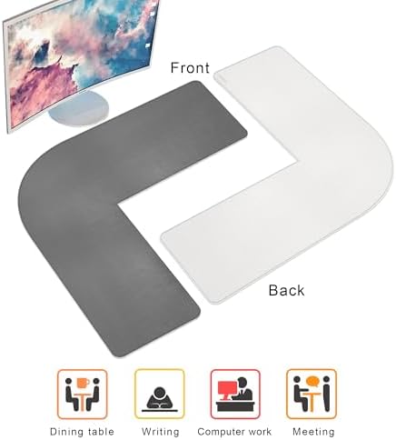 Chihein L-Shaped PU Leather Desk Pad (41.3” + 41.3”) x 12.99”(Gray/White) - Image 6