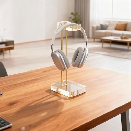 Headphone Stand Headset Holder for Desk, Solid Christal-Clear Acrylic with Gold Hardware Earphone Hanger for Gaming Room Office Accessories - Image 7